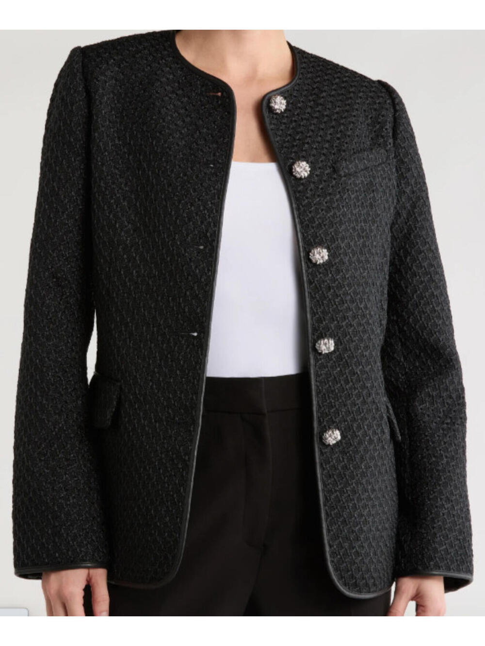 NEW, Rag & Bone Payley Faux Leather Trim Tweed Blazer in Black Sz 6 #SJ2357